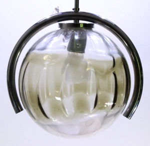 Chrom und Rauchglas Pendelleuchte OBERGLAS AUSTRIA Kugellampe 1970s pendant lamp - Bild 1 von 8