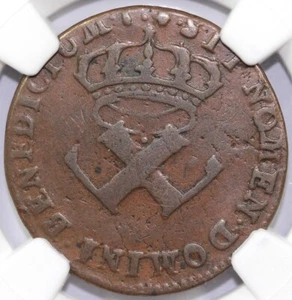 1721-H French Colonies Nine Deniers NGC VF 25 - Picture 1 of 5