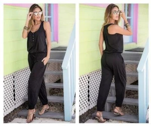 Mapale 1872 Jumpsuit leicht lockere Passform Gummibund schwarz und royalblau - Bild 1 von 4