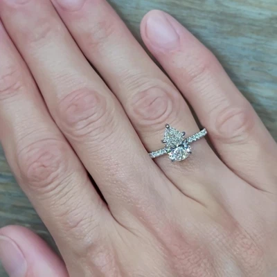 Diamond Wedding Ring 2.20 Carat IGI 14k White Gold Lab Created Pear Cut E F  VS - Image 1 of 4