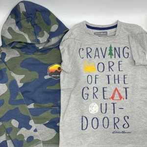 Boys Size XS(5/6) Eddie Bauer Fleece Camo Pullover Hoodie & Graphic T-Shirt Set - Picture 1 of 6