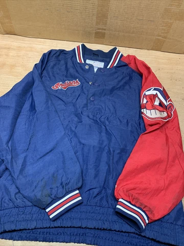 VINTAGE 1990's CLEVELAND INDIANS WAHOO STARTER PULLOVER WINDBREAKER JACKET L Cover