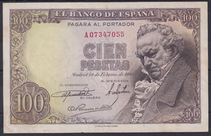 BILLETE ESPAÑA 100 PESETAS 1946 GOYA - SERIE A - MBC+ - Imagen 1 de 2