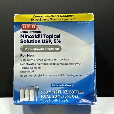 H-E-B Minoxidil 5% Extra Strength For Men *See Date Photos - 3x2 fl oz= 3 Mths - Image 1 of 4