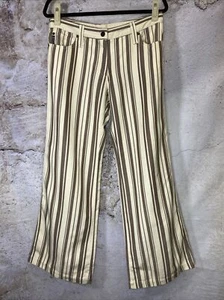 Armani Jeans Wide Leg Pants Chino Casual BROWN CREAM Striped US 14 Made ItalyW19 - Picture 1 of 9