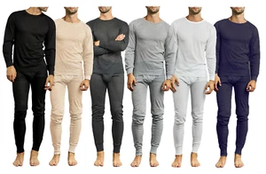 Mens Cotton Blend Waffle Knit Thermal Top & Bottom Underwear Set - Picture 1 of 20