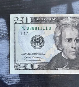 Fancy Serial Number Note - 2017A $20 Twenty Dollar Bill - Double Quad 8's & 1's - Picture 1 of 3