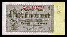 1937 GERMAN 1 EINE  RENTENMARK NOTE DEUTSCHE BERLIN 30 JANUAR 1937 FASCES SYMBOL