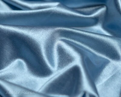 Sky Blue 4 Way Stretch Silky Satin Fabric By Yard Thick Satin - Image 1 of 4