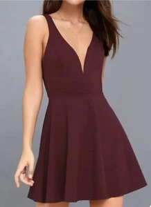 Lulus Size M Mini Dress Plum Spaghetti Strap Plunge Neck Hoco Homecoming - Picture 1 of 8