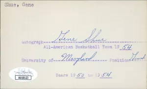 Gene Shue Basketball Player Signed 3x5 Index Card JSA Authenticated - Picture 1 of 2