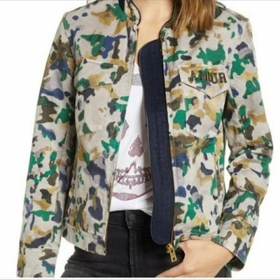 Zadig & Voltaire Kavy camouflage Amour Watercolor Camo Army Jacket size XS EUC - Image 1 of 4