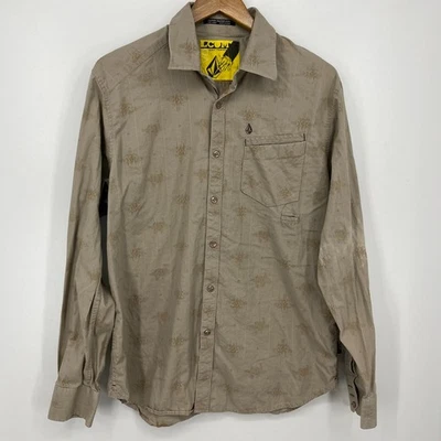 Volcom Long Sleeve Button Shirt Men's Size L Beige Tailored Shirt Pocket - Image 1 of 4