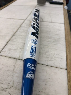 "Bate de softbol lanzamiento lento Miken Maniac EE. UU. MSD4MAN blanco azul 34"" 27 oz" Foto 1 de 4