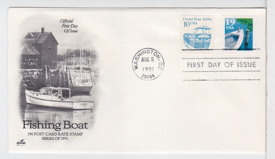 TurtlesTradingPost- Fishing Boat / Row Boat 1991 FDC  #2529- Artcraft Cachet - Image 1 of 1