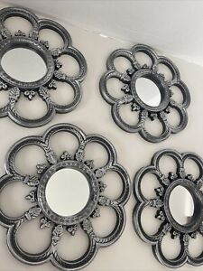 Accent Mirrors Silver/Black Plastic Frame Wall Hanging Decor 10” Set Of 4