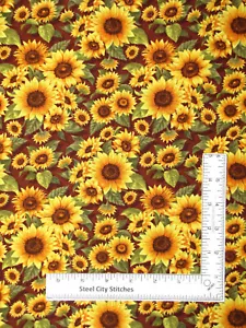 Sunflower Autumn Fabric Floral Brown Golden Harvest by Choice Cotton By The Yard - Picture 1 of 1