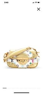 Louis Vuitton Marilyn Or Shoulder Bag Gold White Canvas Leather Murakami...