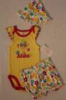 NEW Baby Girls 3 pc Outfit 0 - 3 Mos Yellow Bodysuit Shorts Hat Set Aloha Floral