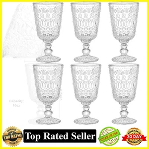 Glasses Goblet 10oz Vintage Embossed Glass Cup Beverage Stemmed Wine Glass 6Pck - Picture 1 of 8