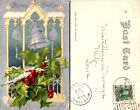 Vintage Christmas X-Mas Bells Mistletoe Postcard Used 50263