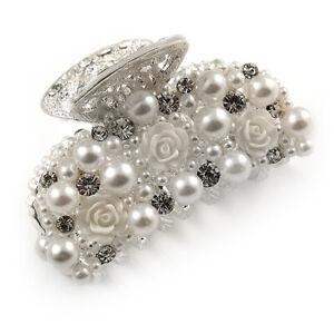 Small Bridal/ Prom/ Wedding Acrylic Flower, Faux Pearl Bead, Crystal Hair Claw