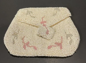 Borsa a mano vintage avorio micro perline sera formale delicata made in Belgium - Foto 1 di 7