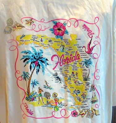 Florida VTG Tourist Map Mens Large Washable Silk VanHeusen Hawaiian Shirt EUC - Image 1 of 4