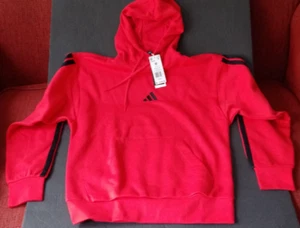 Pullover uomo Adidas $60 felpa con cappuccio foderato in pile tasche rosso taglia MEDIA - Foto 1 di 7