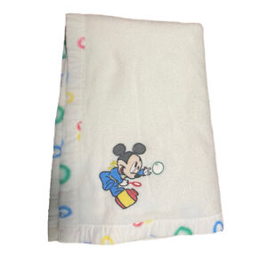 Mickey Mouse Baby Blanket Bubble Trim White Acrylic Receiving USA Crib Vintage