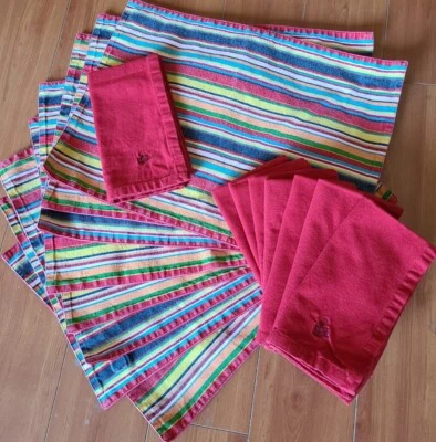 Fiestaware Striped Placemats + Napkins Embroidered set of 8 - Image 1 of 4