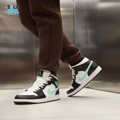 Nike Air Jordan 1 Mid Shoes White Green Glow Black  Men's Multi Shoes DQ8426-103 - Image 1 of 4