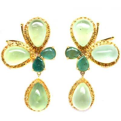 925 Silber 10 x 14 Mm. Grün Prehnit, Smaragd & Saphir Schwarz Freitag Ohrringe - Bild 1 von 4