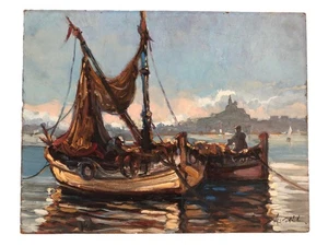 A. Gall (XXème) - Huile sur panneau - Barques dans le port de Marseille - Foto 1 di 3