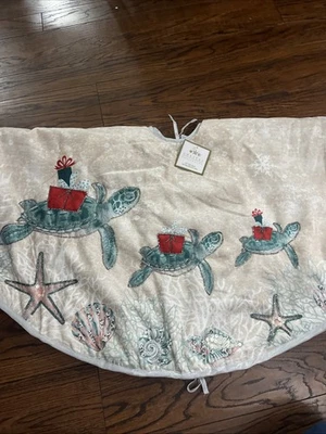 Coastal Collection 50” Tree Skirt Beaded Turtles Shells Presents  - Image 1 of 4
