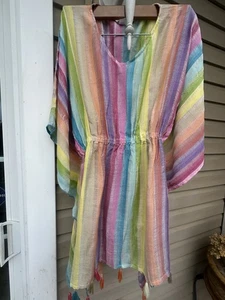 Multi-colored, Pink, Blue Striped One-size Poncho. Bohemian chic! Light-weight - Picture 1 of 8