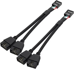 2-Pack USB 2.0 9-Pin Motherboard Header to Dual Extension Splitter Braided Cable - Picture 1 of 5