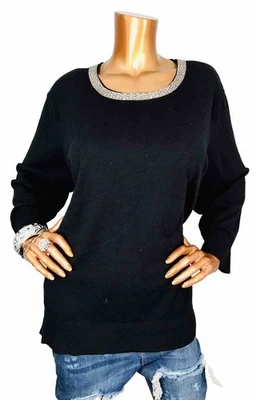 Suéter Liz Claiborne 2X Plus Nuevo con Etiquetas $49 Elástico Negro Embellecido Escote 3/4 Foto 1 de 4