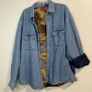 Vintage Arrow Light Blue Denim Shirt Jacket with Patterned Fleece quilted Lining - Picture 1 of 7