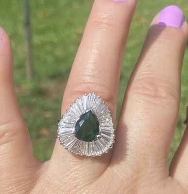 Charles Winston Sterling Silver Pear Cut CZ Emerald & Baguette White CZ Ring NWT - Image 1 of 4