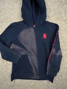 Carhart Boys Medium 10-12 Hoodie Blue Long Sleeve Pullover w Big Logo Warm - Picture 1 of 13