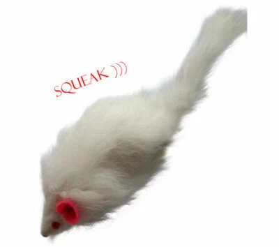 KATS'N US Rabbit Fur Mouse Cat Toy with Squeak Sound - White