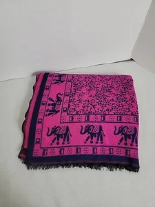 Unbranded Pink Purple Elephants W/ Fringe Accent Knit Scarf - Picture 1 of 3