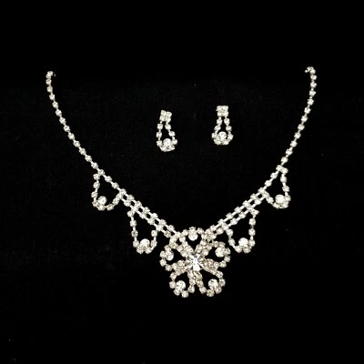 Strass Set de Bijoux Mariage Bijoux Boucles D'Oreilles Collier Chaîne Mariage - Photo 1/3