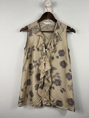 Blusa CAbi 100% Seda Sin Mangas Tranquila Floral Volantes Estilo # 149 Talla Pequeña Foto 1 de 4