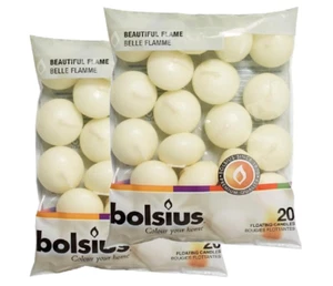 2 X PREMIUM BOLSIUS IVORY FLOATING CANDLES, 20 PACK 5HOUR BURN TIME - Picture 1 of 8