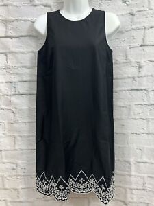 LOFT Tunic Dress Black & White shift Size Uk 4 Embroidered Scalloped Hem BNWT