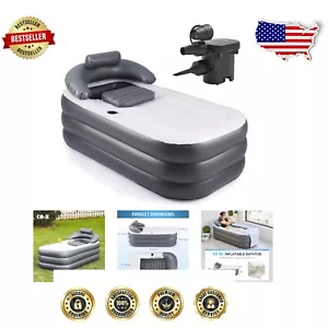 Foldable Inflatable Bathtub with Pillow and Cup Holder for On-the-Go Relaxation - Picture 1 of 11