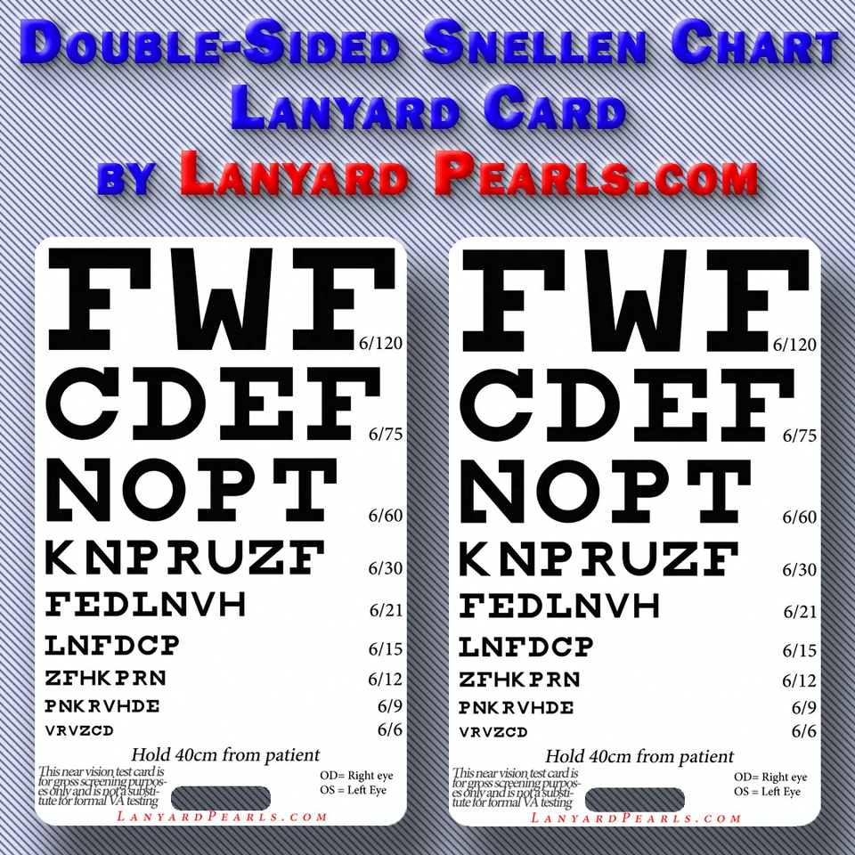 Pocket Snellen Chart - Doubled sided - visual acuity chart - Medical, nursing