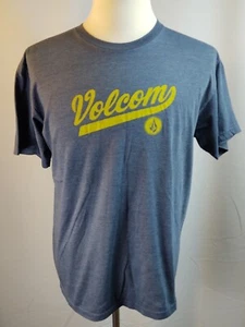 Volcom Logo Men's Short Sleeve T-Shirt Blue With Yellow Graphic  - Picture 1 of 5